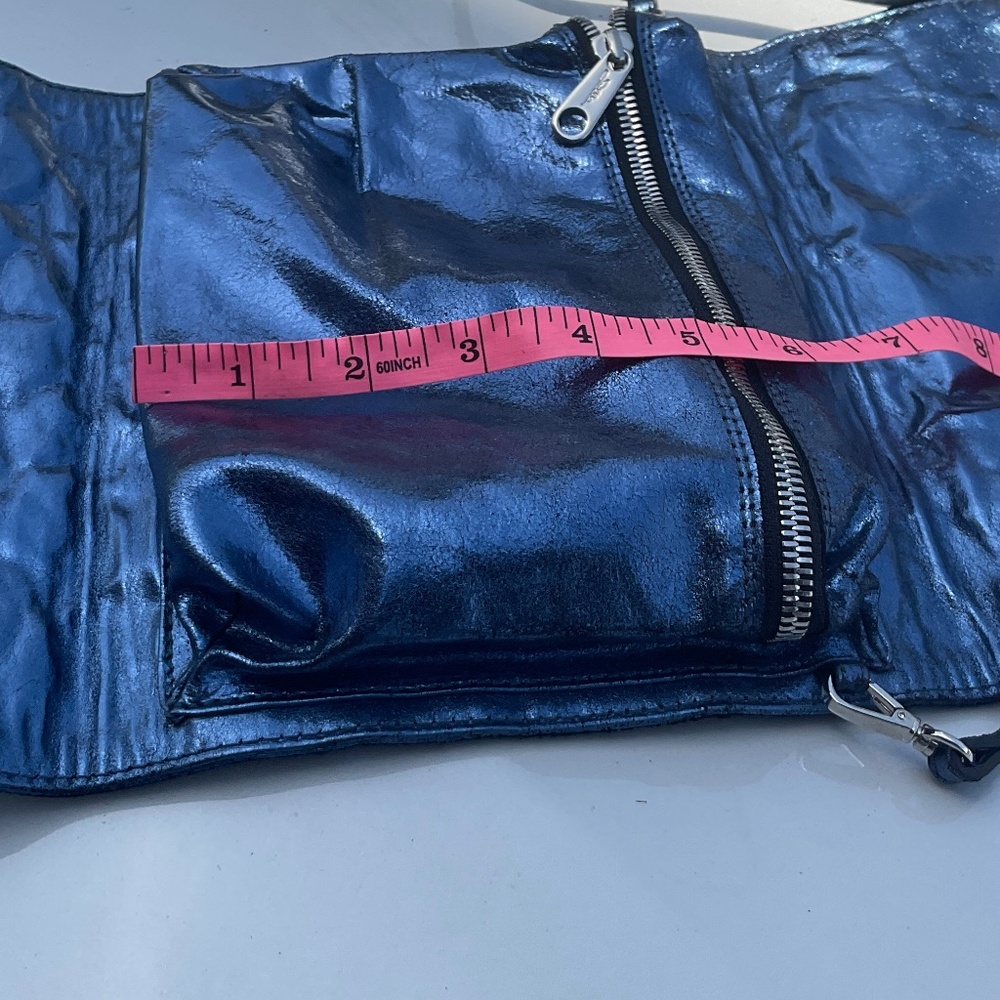 Italian made Zilla handbag 100% calf leather Metallic Blue - Picture 9 of 15